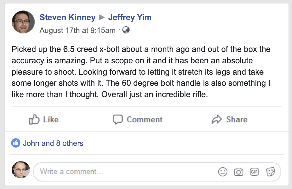 FB post talking about Browning X Bolt 