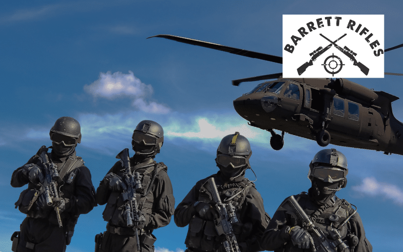4 solders seen in front of a helicopter 