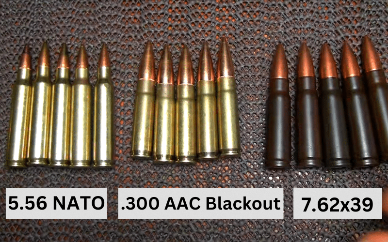 Three different types of bullets lined in rows