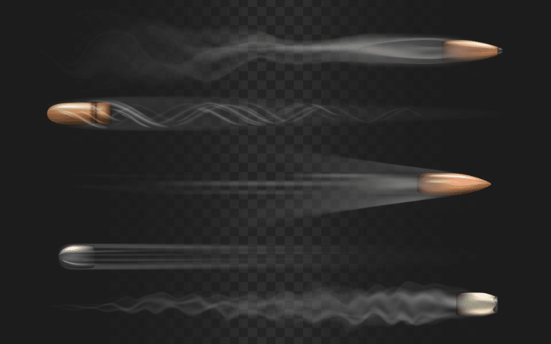 Different bullets flying in opposite directions