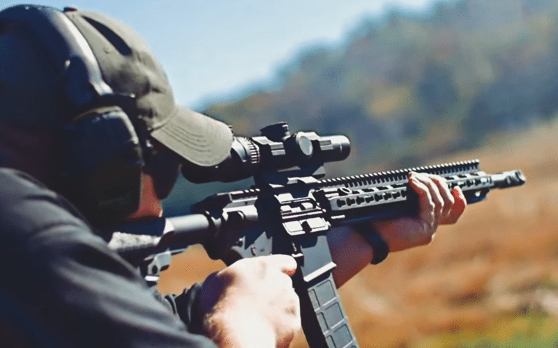 Shooter taking practice shots with AR