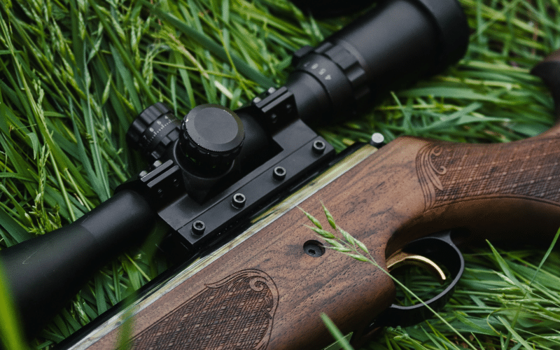 Rifle with adjustable power scopes on grass