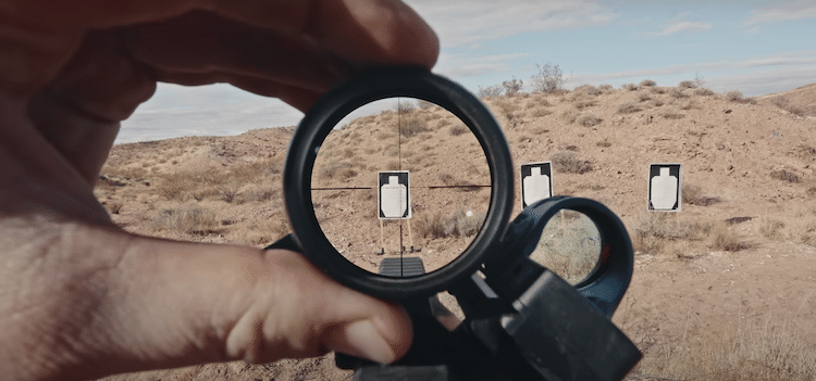 Target seen through the clear glass of an LPVO