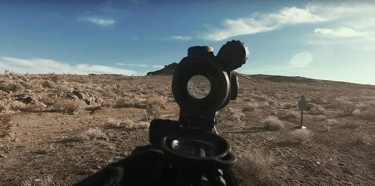 Desert view seen through the lens of the red dot sight