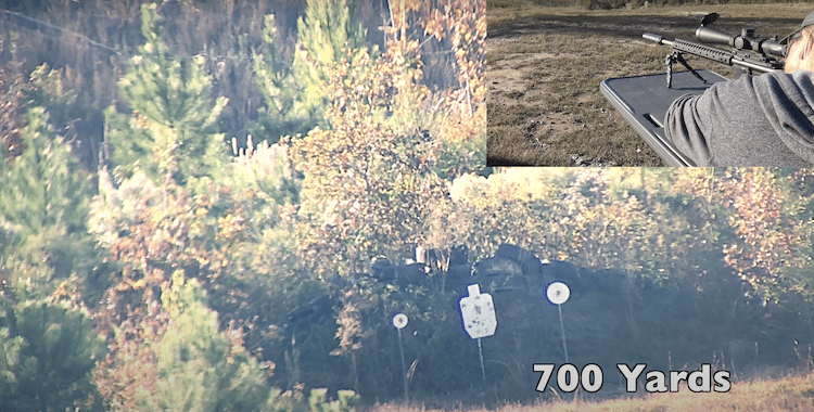 Zoomed in view at 700 yards through a scope