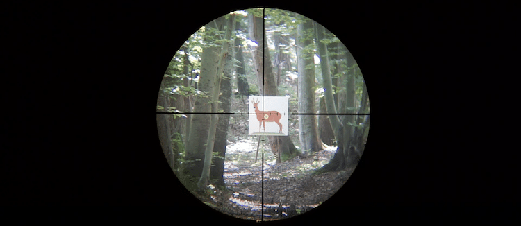 Crossfire II scope view of a deer target at 6x magnification