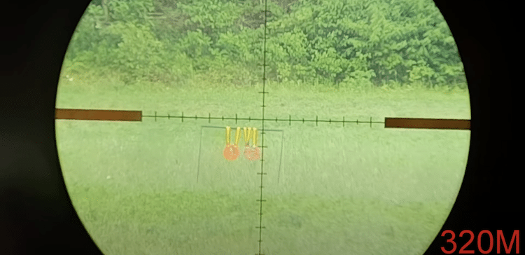 Scope view of the Vortex Viper’s glass clarity at a grassy range  