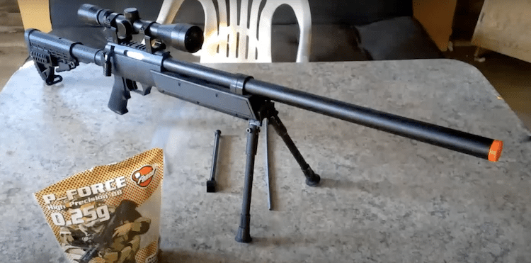 Well MB13 Heavy Weight Airsoft Sniper Rifle on top of a table