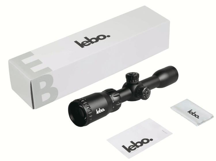 Lebo Multi-X Reticle scope and product box contents